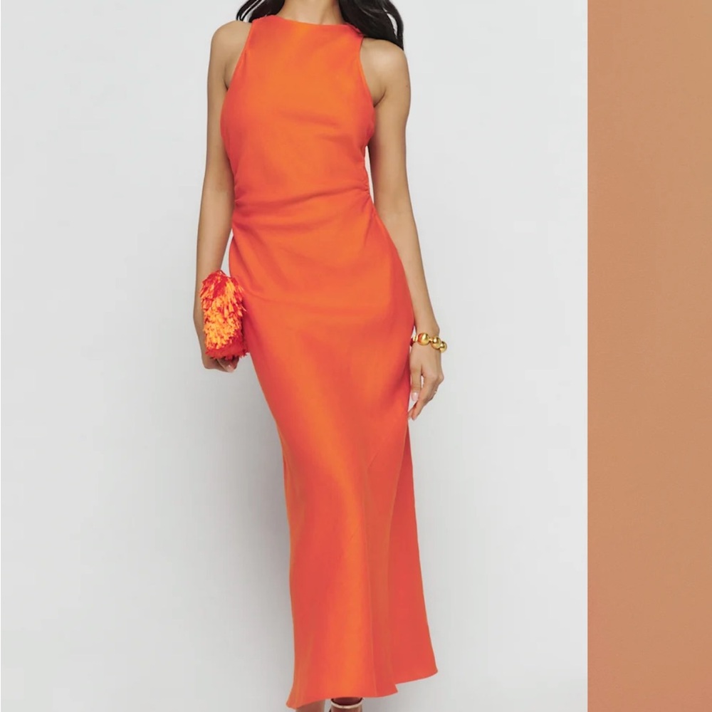 Reformation Casette Linen Dress Flame - Size 0